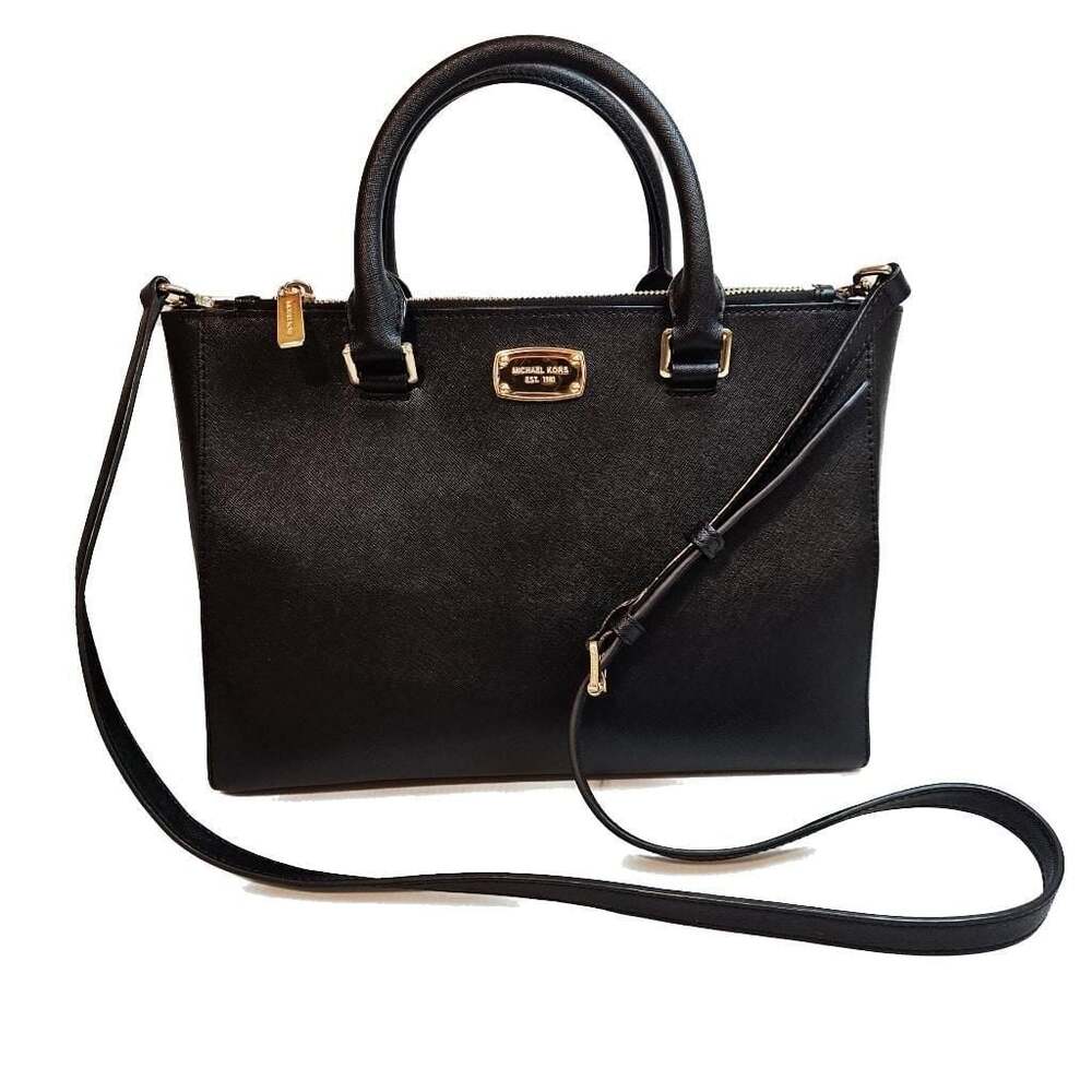 Michael Kors Kellen Medium Bag Black Leather Satchel EUC